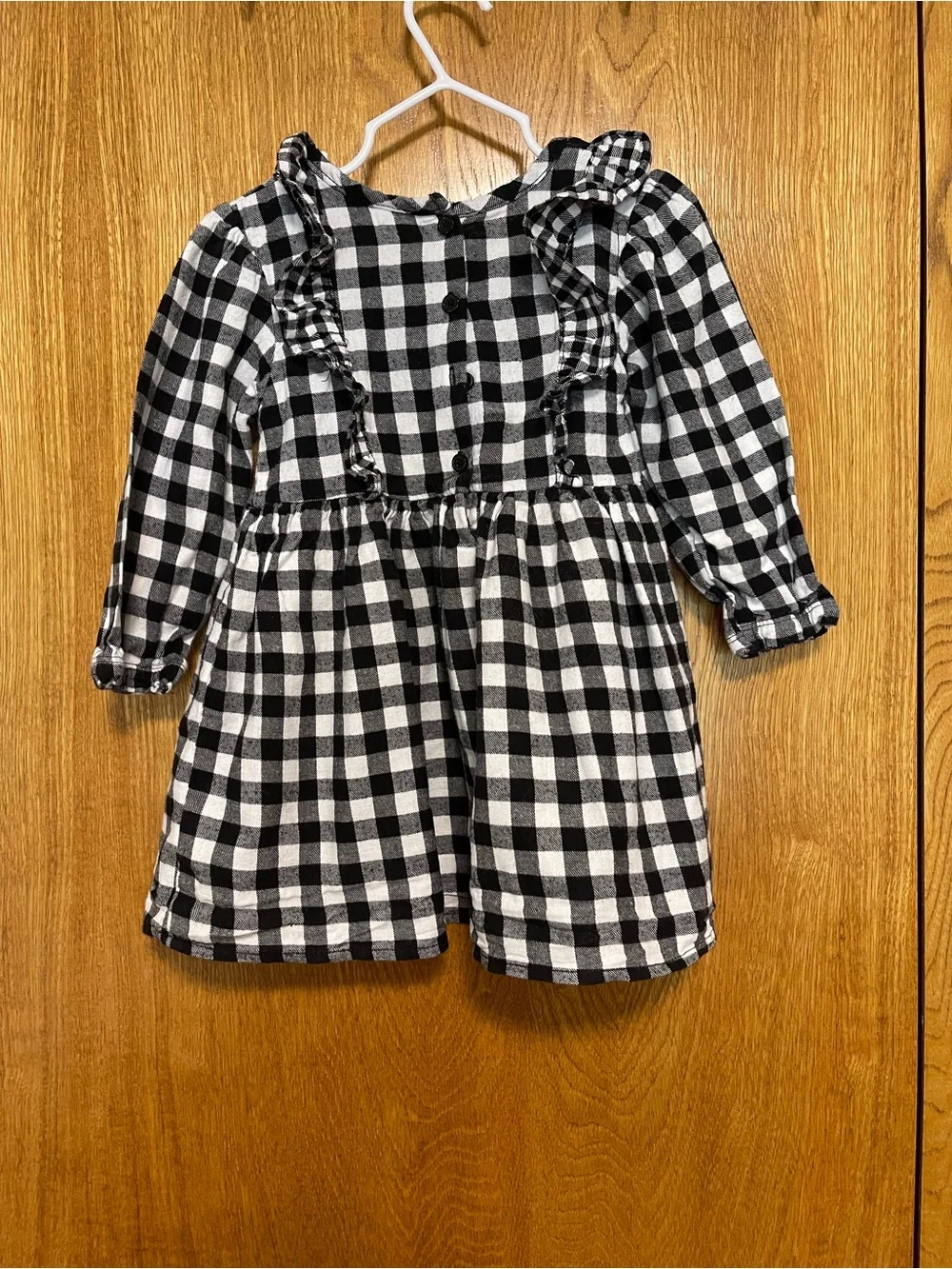 wonder nation Black & White Gingham Ruffle Long-Sleeve Top Dress